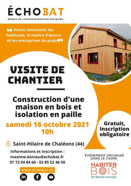 Visite de chantier de maison en ossature bois et isolation paille avec enduit intérieur en terre